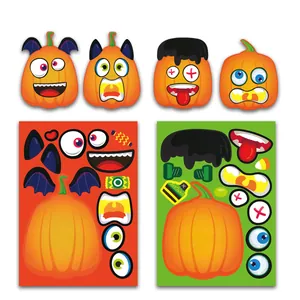 DIY Halloween pumpkin stickers with spooky facial expressions and monster accessory decals