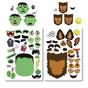 Set di adesivi Halloween fai-da-te per bambini con disegni di Frankenstein e lupo mannaro