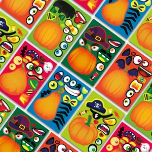 DIY Halloween pumpkin face stickers for kids party decorations with assorted facial features