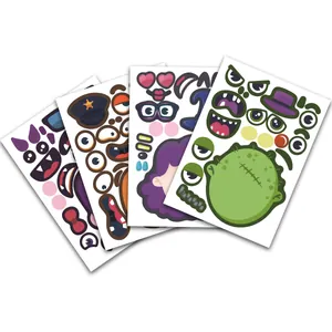 Set d'autocollants Halloween DIY visages de monstres avec expressions et accessoires colorés
