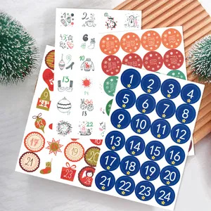 Christmas Advent Calendar stickers featuring 24 numbered labels with festive illustrations