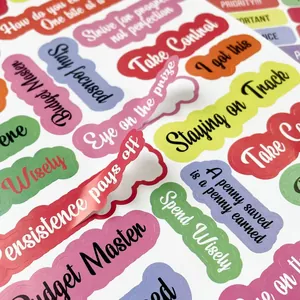 Autocollants colorés pour budget planner avec citations motivantes et phrases anglaises
