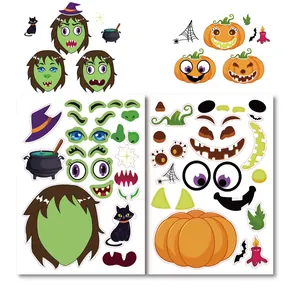 Dettaglio di fogli di adesivi Halloween fai da te con zucca e strega per bambini