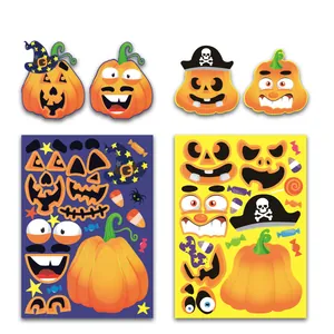 DIY Halloween pumpkin facial expression sticker set with fun wizard and pirate hats