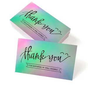 Holographic thank you cards for small business with gradient colors and elegant script text