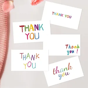 Minimalist white thank you cards for gift packaging with five different artistic font designs