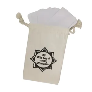 Cartes d'affirmation quotidiennes amusantes dans un sac en toile crème à cordon