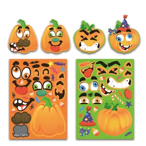 DIY Halloween pumpkin sticker set with funny facial expressions for kids party games