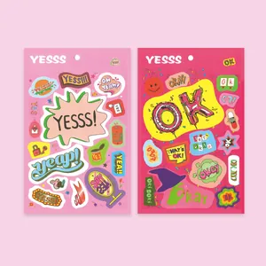 Detail van twee decoratieve cartoon sticker vellen met DIY lifestyle en hobby thema's
