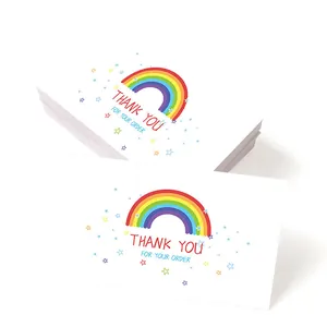 50-pack white rainbow thank you cards for business packaging decor with colorful stars