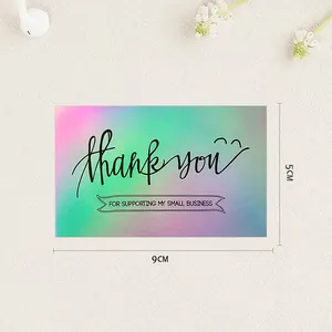 Iridescent thank you cards for small business with laser finish, size 9cm x 5cm