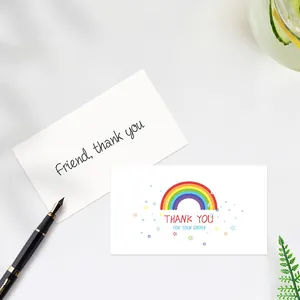 Minimalist white gift thank you cards set with rainbow design and handwritten script