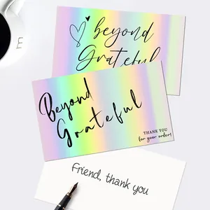 Tarjetas de agradecimiento láser holográficas con texto Beyond Grateful para regalos