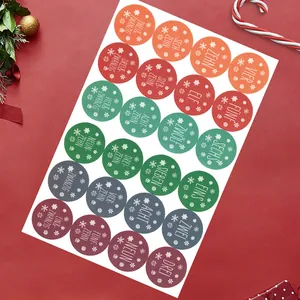 Close-up of 24 colorful round Christmas advent calendar stickers with German numbers