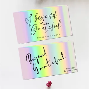 Tarjetas de Agradecimiento Holográficas Arcoíris Láser Beyond Grateful Embalaje de Regalo Decoración de Cartulina para Pequeñas Empresas Gratitud al Cliente