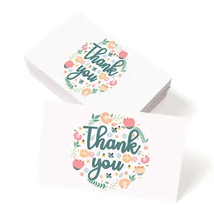 Set da 50 biglietti di ringraziamento bianchi con fiori colorati e foglie verdi