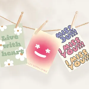 Set of 15 Nordic aesthetic wall decor postcards with daisy patterns and heart quotes
