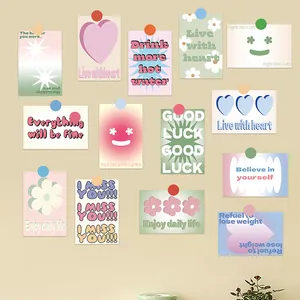 Set of 15 Nordic style decorative wall cards with heart and daisy patterns for room decor