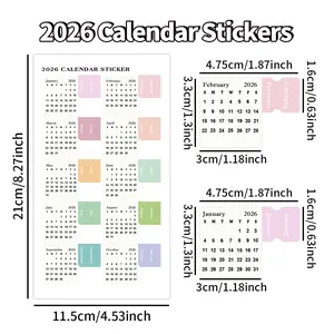 Vista dettagliata degli adesivi per indici calendario 2026 macaron con dimensioni