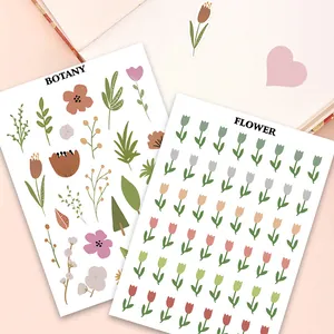 Minimalistische DIY-Scrapbook-Aufkleber mit Botanik-Blättern und bunten Tulpenmustern