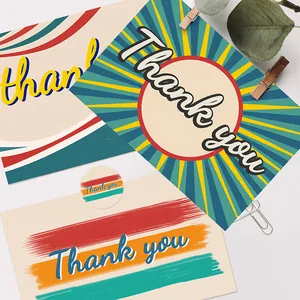 Set di biglietti di ringraziamento con motivi vintage e adesivi sigillanti tondi