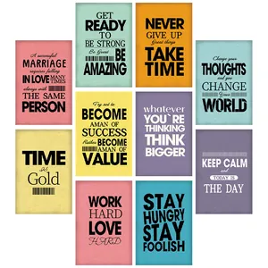 Set of 10 Nordic style inspirational wall decor cards with retro quotes on colorful backgrounds