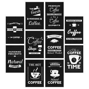 Set of 10 vintage black and white coffee art posters for modern wall decor and photo props