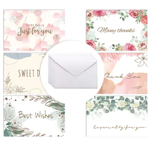 Set of 6 premium greeting cards with floral and marble designs and white envelopes