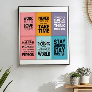 Framed Nordic wall art with six colorful panels featuring inspirational English quotes