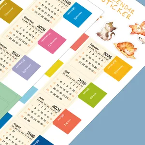 Dettaglio di adesivi calendario 2026-2027 con gatti acquerello per l'indicizzazione