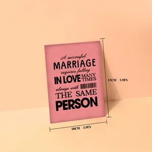 Pink Nordic inspirational wall decor card with marriage quotes and minimalist wood texture