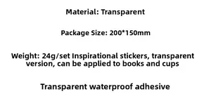 Gedetailleerde specificaties van waterdichte transparante motivatiestickers, maat 200x150mm