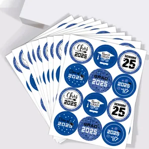 2025 Graduation stickers featuring blue glitter caps and diplomas for party favors