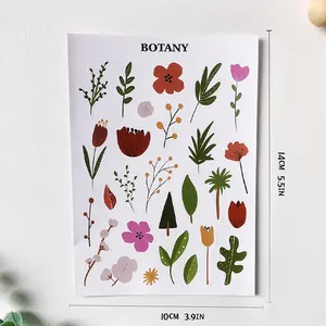 Botanik Aufkleber Bogen 14x10cm mit Blumen und grünen Blättern für DIY Bastelarbeiten