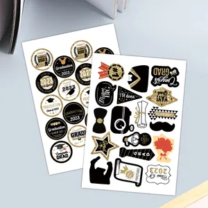 Graduation Stickers Congrats GRAD Class of 2023 Sealing Labels For Graduation Party Gift Decoration Black Gold Glitter Adhesive Decals
