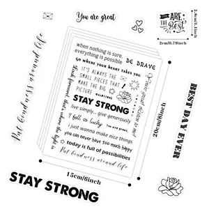 Transparent inspirational English quote stickers set with minimalist black text designs