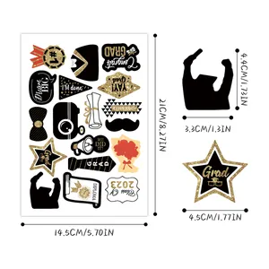 Detail view of 2023 graduation stickers showing Congrats Grad stars and diploma dimensions