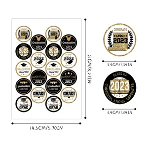 2023 graduation stickers set with black and gold mortarboard designs for gift sealing