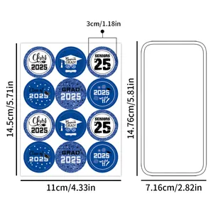 Class of 2025 graduation stickers sheet with dimensions and storage box detail
