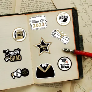 2023 Congrats GRAD graduation stickers with gold glitter cap and diploma designs