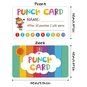 Front and back view of 9x5cm cartoon punch cards with 10 circles for student rewards