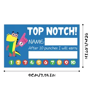 Detailed view of 10-hole dinosaur reward punch card with 3.5x2 inch size specs