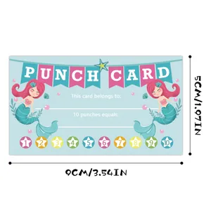 Detail showing 3.54 x 1.97 inch mermaid reward punch cards for student motivation