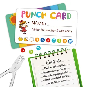Cartoon punch card reward set with 10-hole progress tracking and metal hole puncher tool