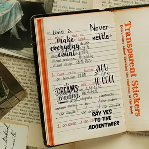 Transparent quote stickers for scrapbooking featuring English motivational phrases