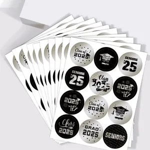 Set of round 2025 graduation stickers with cap designs for gift bags and party decor