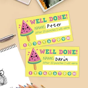 Detail of 5x9cm reward punch card with cute watermelon ice cream for student goals