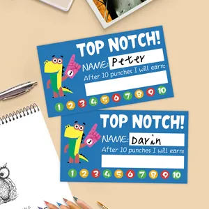 Detail of blue alligator loyalty punch cards for kids' behavior tracking in school