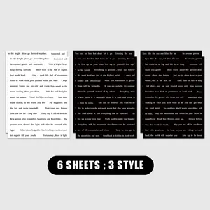 Detail view of vintage Small Talk stickers with inspirational quotes in 6 sheets set