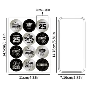 Detailed view of Class of 2025 graduation stickers with 3cm diameter size specifications